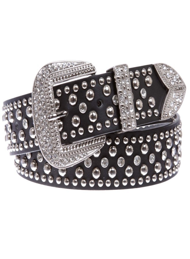 Beltiscool Western Rhinestone & Studded Leather Belt, Black | 1x-42" (39"-41" waist) - Image 2